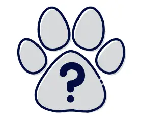Gray dog paw print with blue outline and blue question mark in the middle of the paw