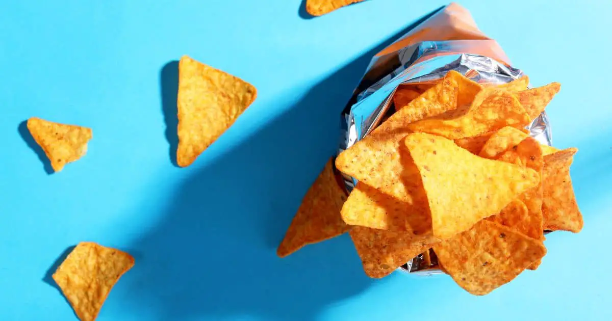 Bag chips doritos on blue background